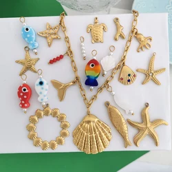 1 Piece Ocean Pendant Charm Shell Seastar Fish Turtle Coral Handmade Custom Necklace Stainless Steel Pearl Ceramic Wholesale