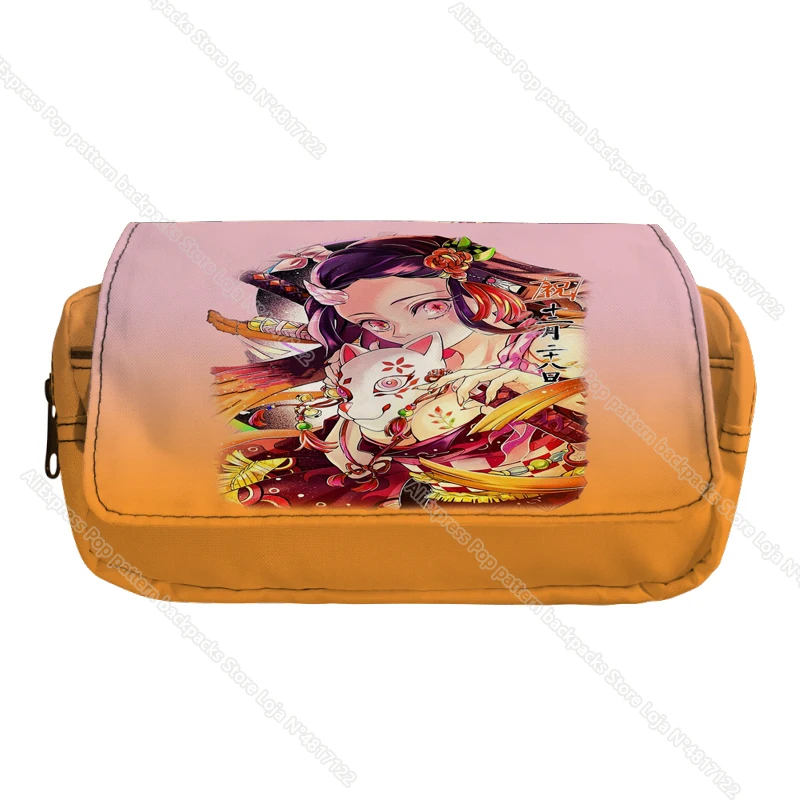 Demon Slayer Pencil Case Kimetsu No Yaiba Pencilcases Large School Pencil Bags Nezuko Inosuke Shinobu Girl Stationery Supplies