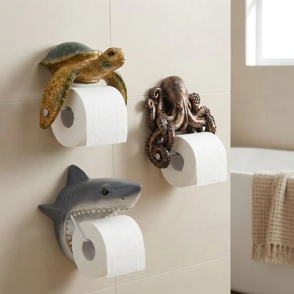 Resin Sea Turtle Toilet Paper Holder Coastal Style Cute Bathroom Tissue Holder Marine Animal Turtles Sharks - view 3