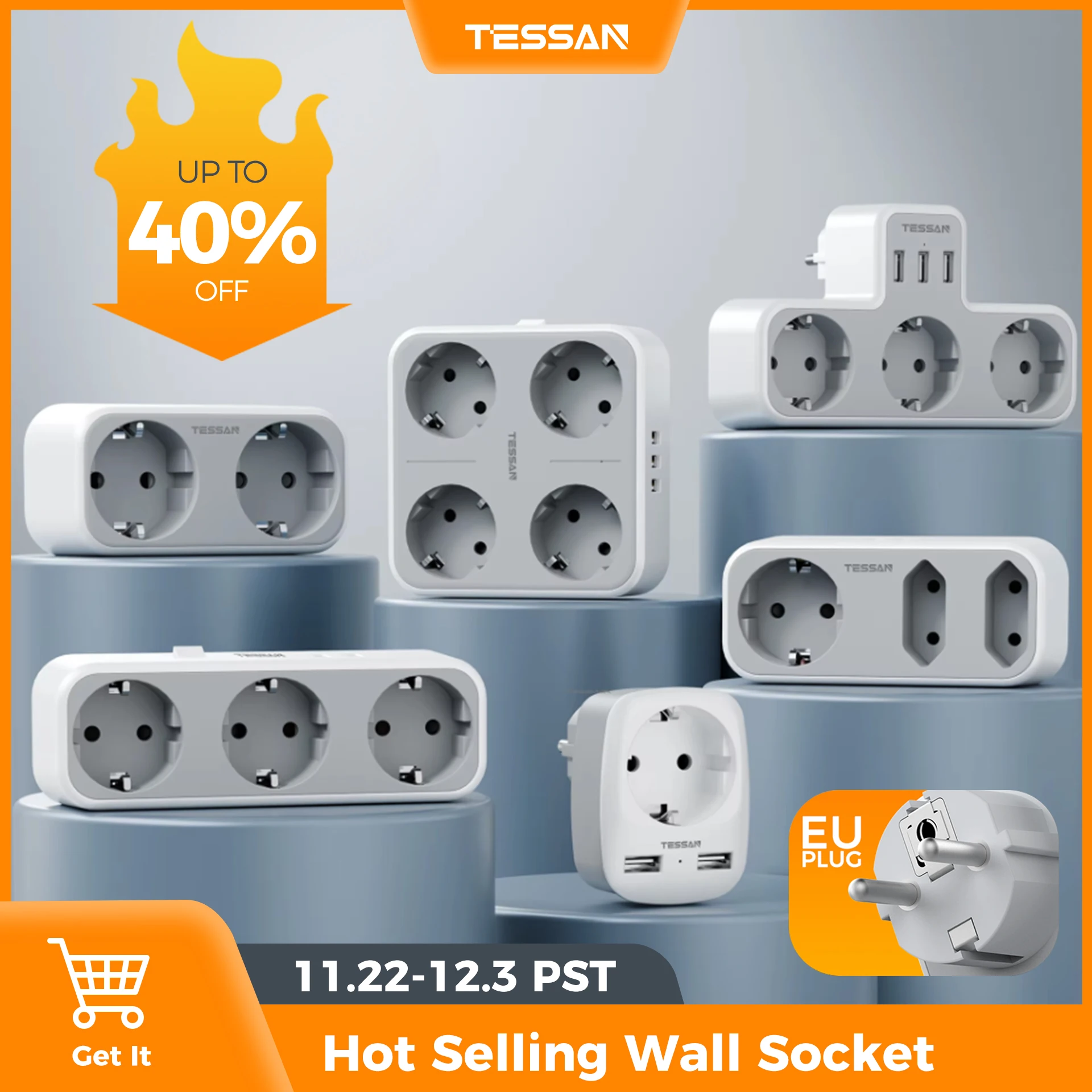 TESSAN EU KR Plug Power Strip with AC Outlets and USB Charging Ports Multiple Wall Socket Adapter for Home Office