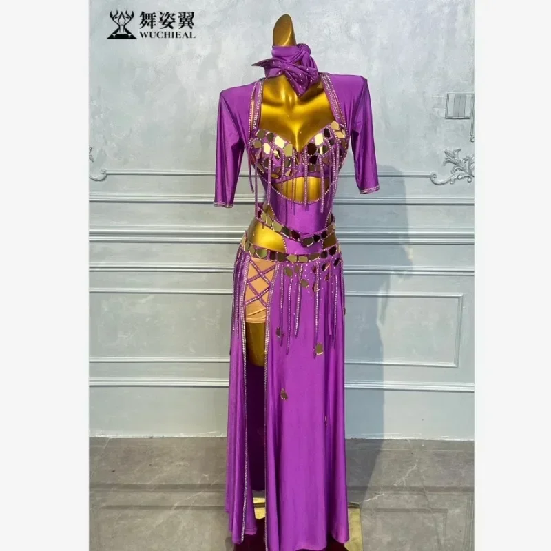 Vestido de actuación femenina adulta, vestido de práctica, traje de danza Oriental, danza del vientre femenina púrpura