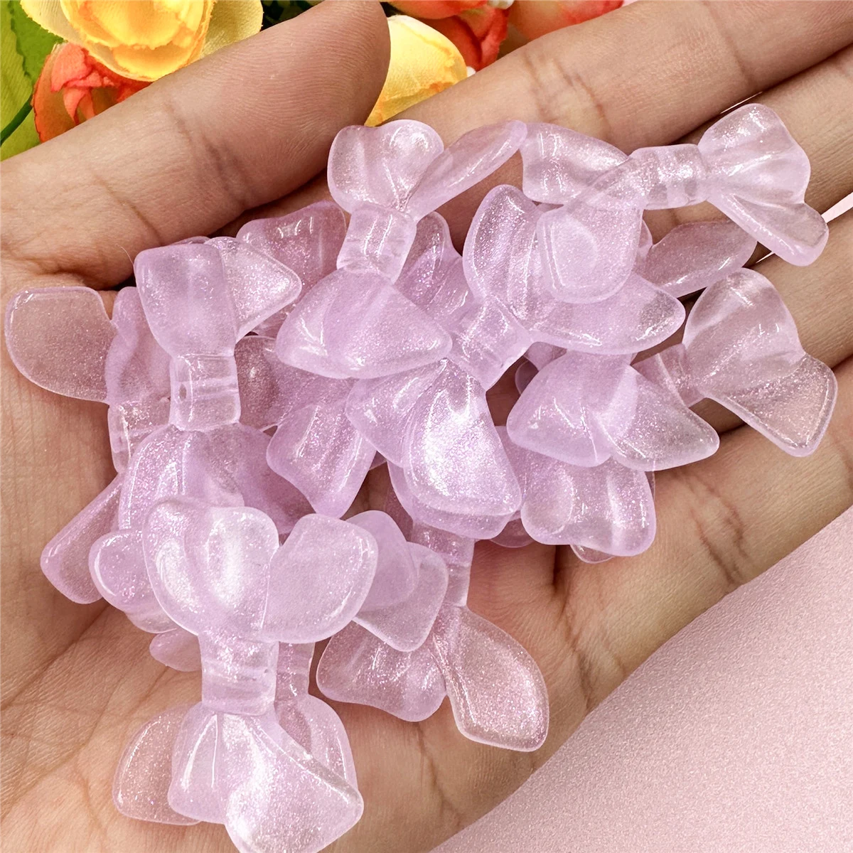 20Pcs/bag 24mm*34mm Sparkling Acrylic Transparent Big Bow Beads Material DIY Bracelet Necklace Hair Pendants Accessories