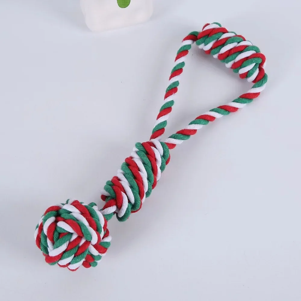 Christmas Dog Toy Pet Cotton Rope Knot Interactive Dog Toys Ball for Puppy Chihuahua Large Dogs Toothbrush Chew Dog Accessories