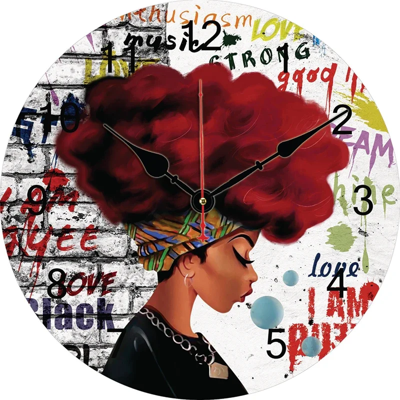 

African Women Custom Large Clock Living Room Home Decor Round Wall Clock Quartz Table Clock Children Bedroom Wall Decoration