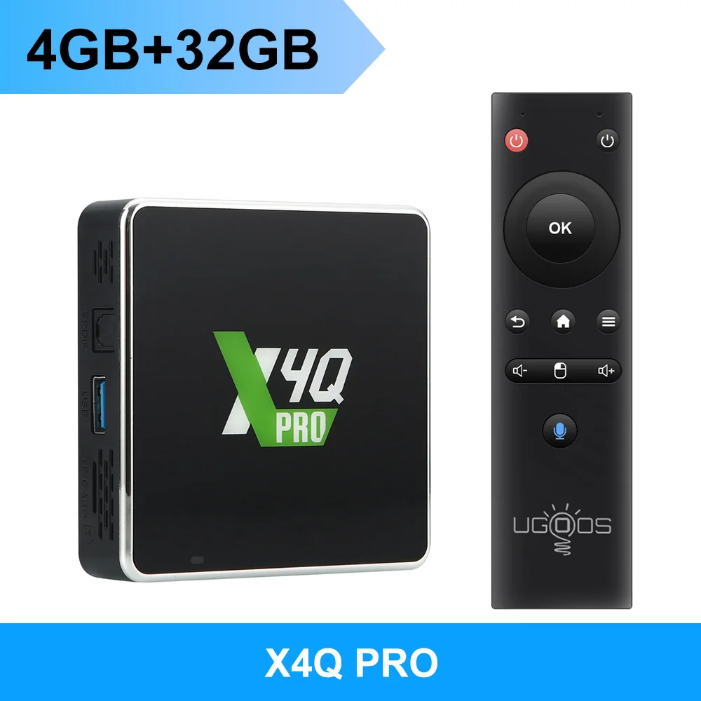 UGOOS X4Q Pro LPDDR4 4GB 32GB TV Box Android 11 Amlogic S905X4 X5M Pro 14 OS 1000M BT 4K Google Voice 2GB 16GB 32GB X4Q Cube Pro