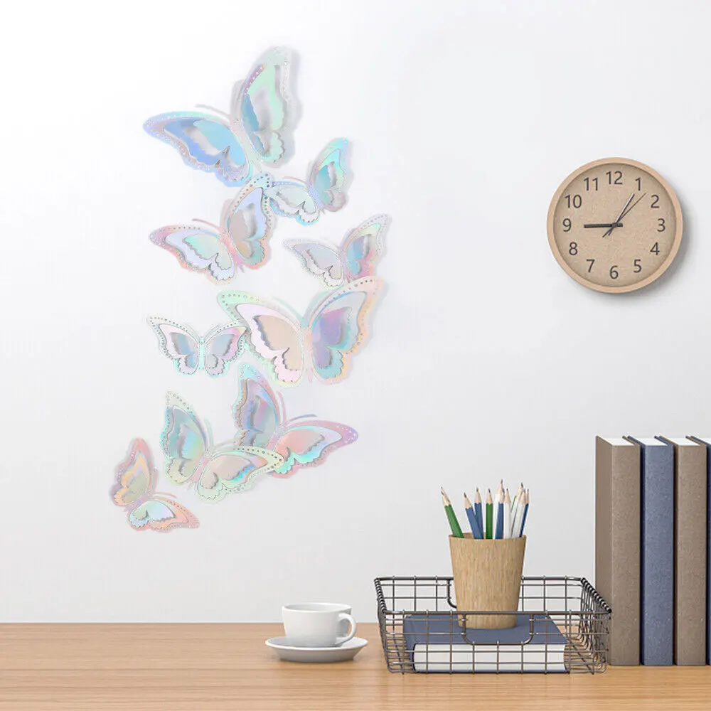 12pcs/set Gradient Hollow 3d Butterfly Wall Sticker for Wedding Decoration Living Room Gold Silver Butterflies Window Home Decor