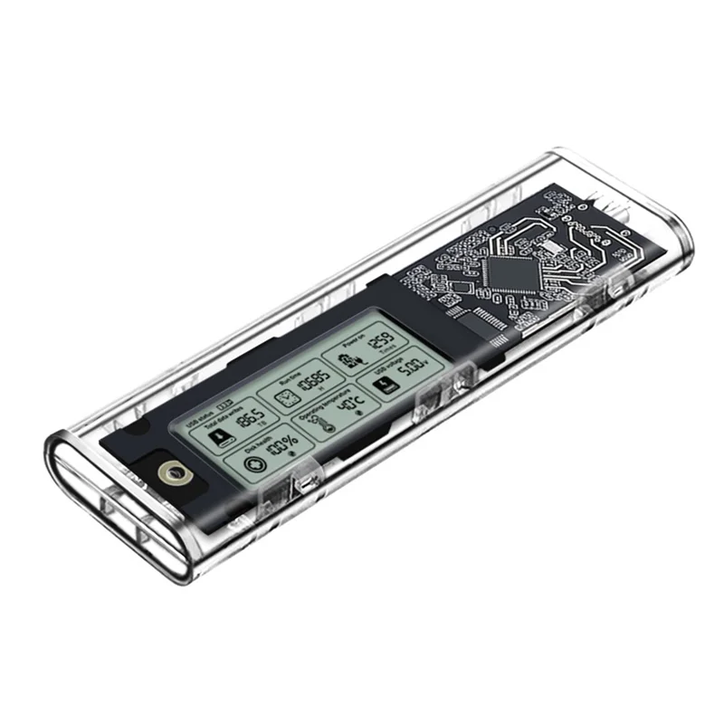 M.2 NVME/NGFF Dual Protocol SSD Enclosure Transparent Hard Drive Case USB3.2 With Intelligent Display SATA SSD Adapter