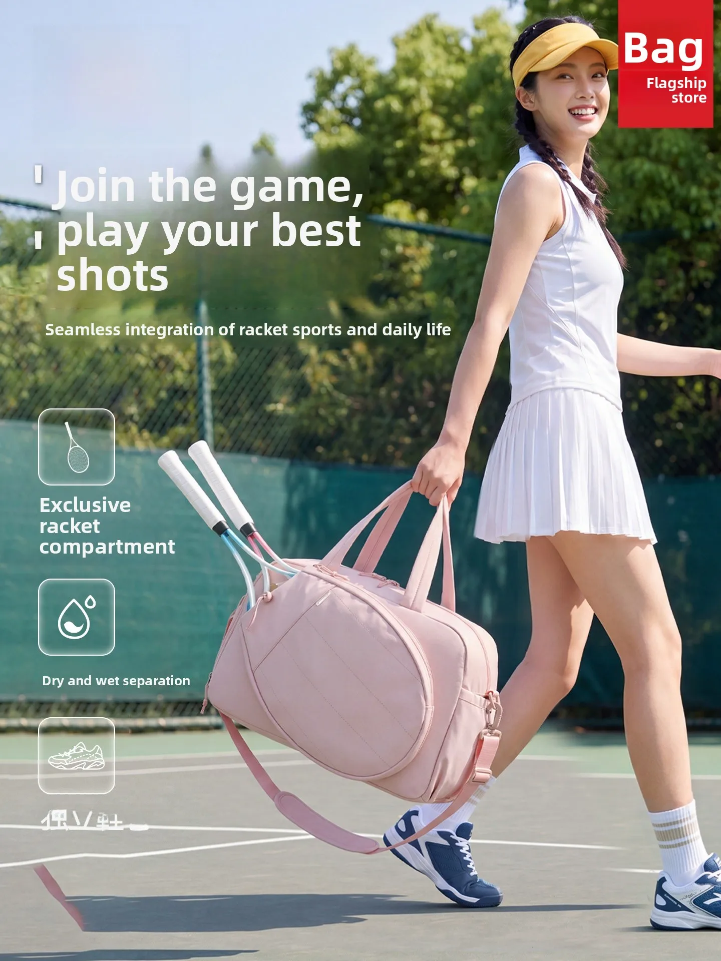 361-degree-women's-badminton-bag-fitness-tennis-sport-bag-handheld-diagonal-lightweight-fashionable-oxford-cloth-travel-bag