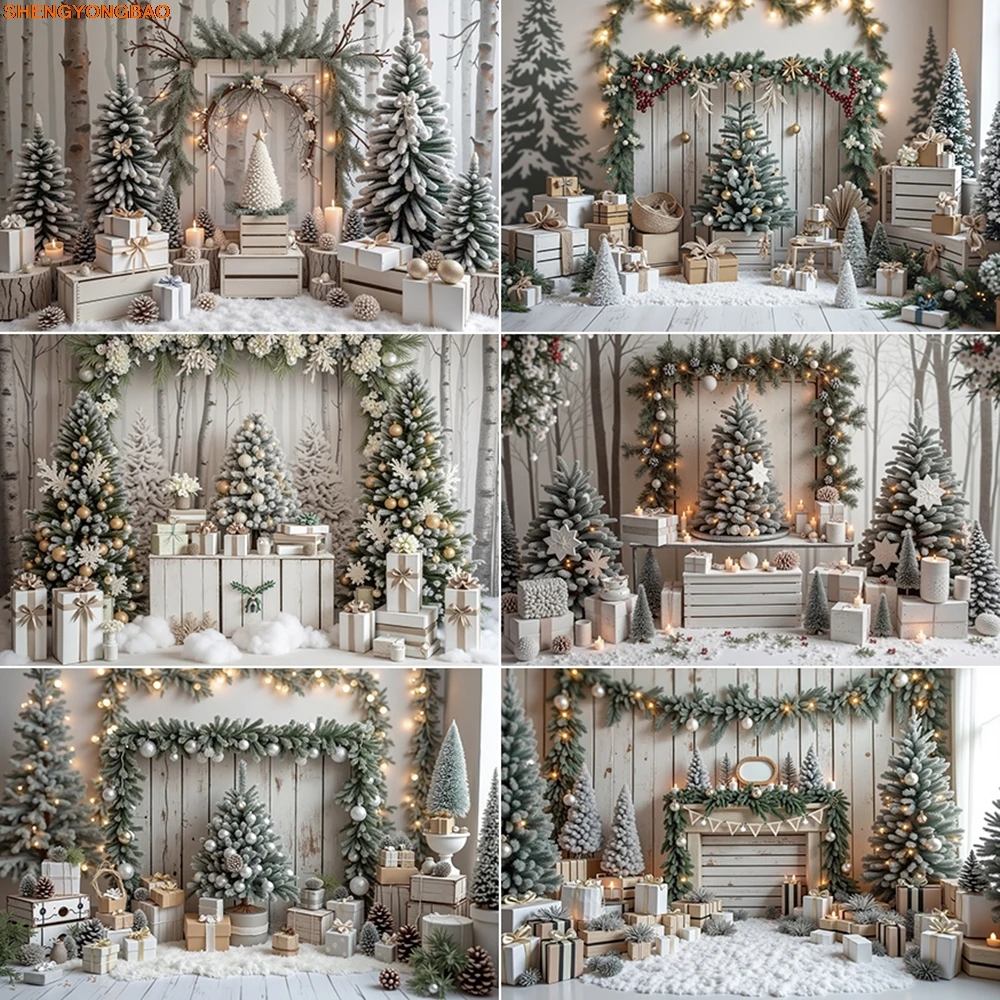 

Christmas 2025 Background Photography Home Decoration Xmas Tree Crate Photozone Backdrop Children Studio Photocall Props