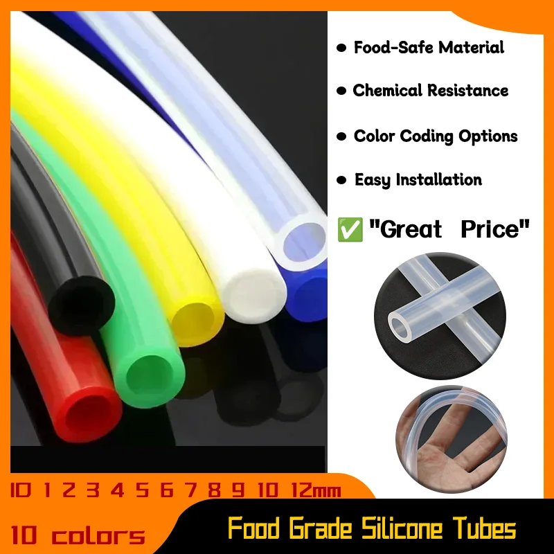 

Food Grade Silicone Tube Flexible Rubber Hose Soft Drink Pipe Water Connector 1 meter ID 1 2 3 4 5 6 7 8 9 10 12mm