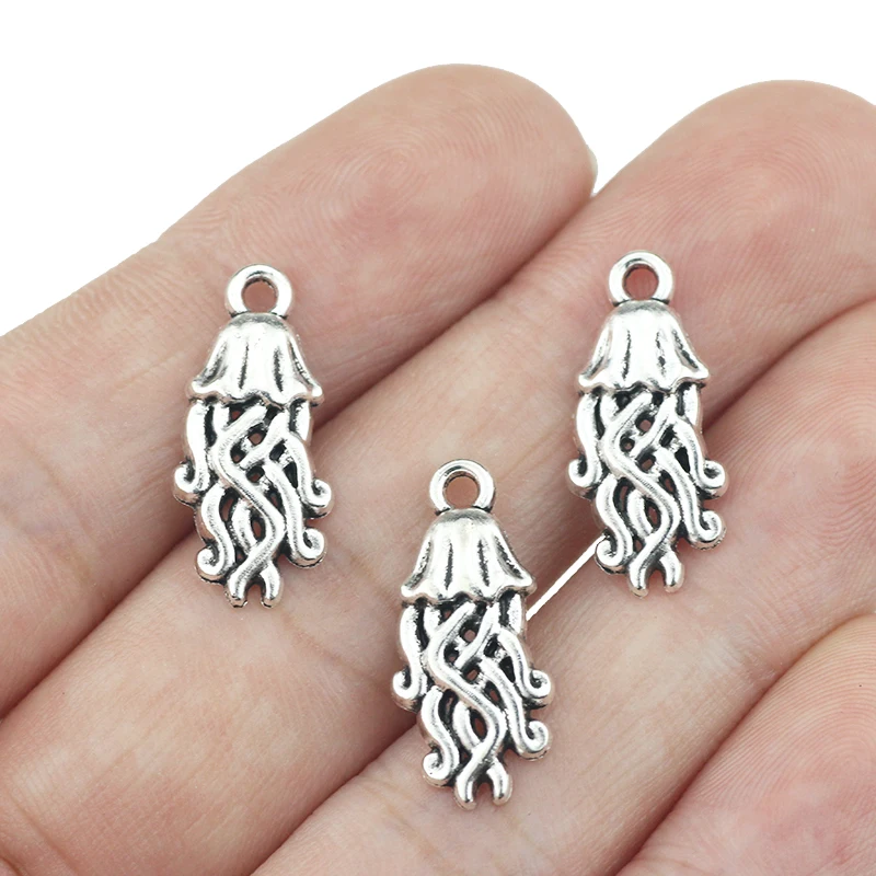 20Pieces 10*22mm Animal Charm Antique Silver Color Jellyfish Charms For Jewelry Making DIY Handmade Craft