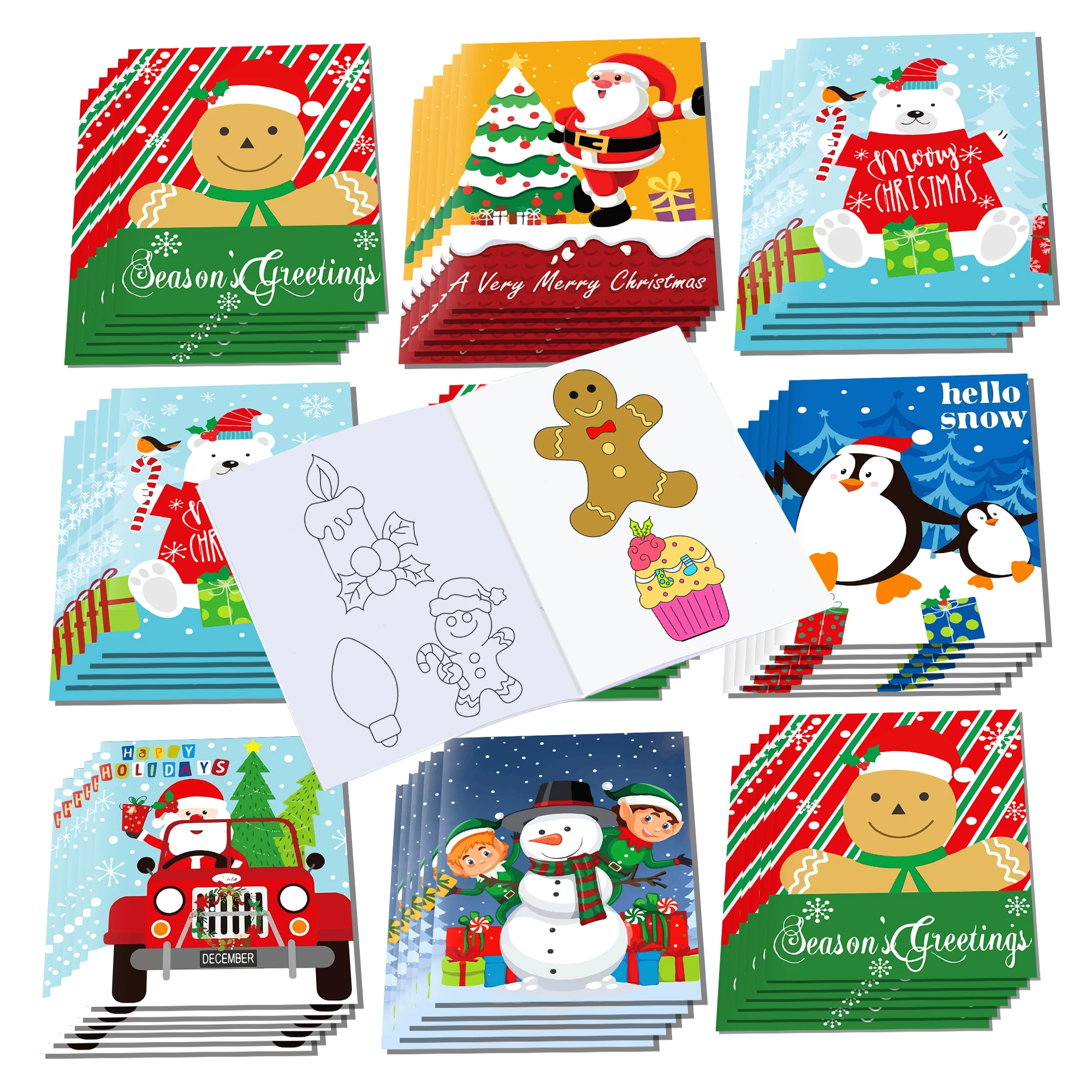 6/12/24Pcs Christmas Mini Coloring Books Santa Snowman Gingerbread Man Graffiti Drawing Book Activity Painting Book