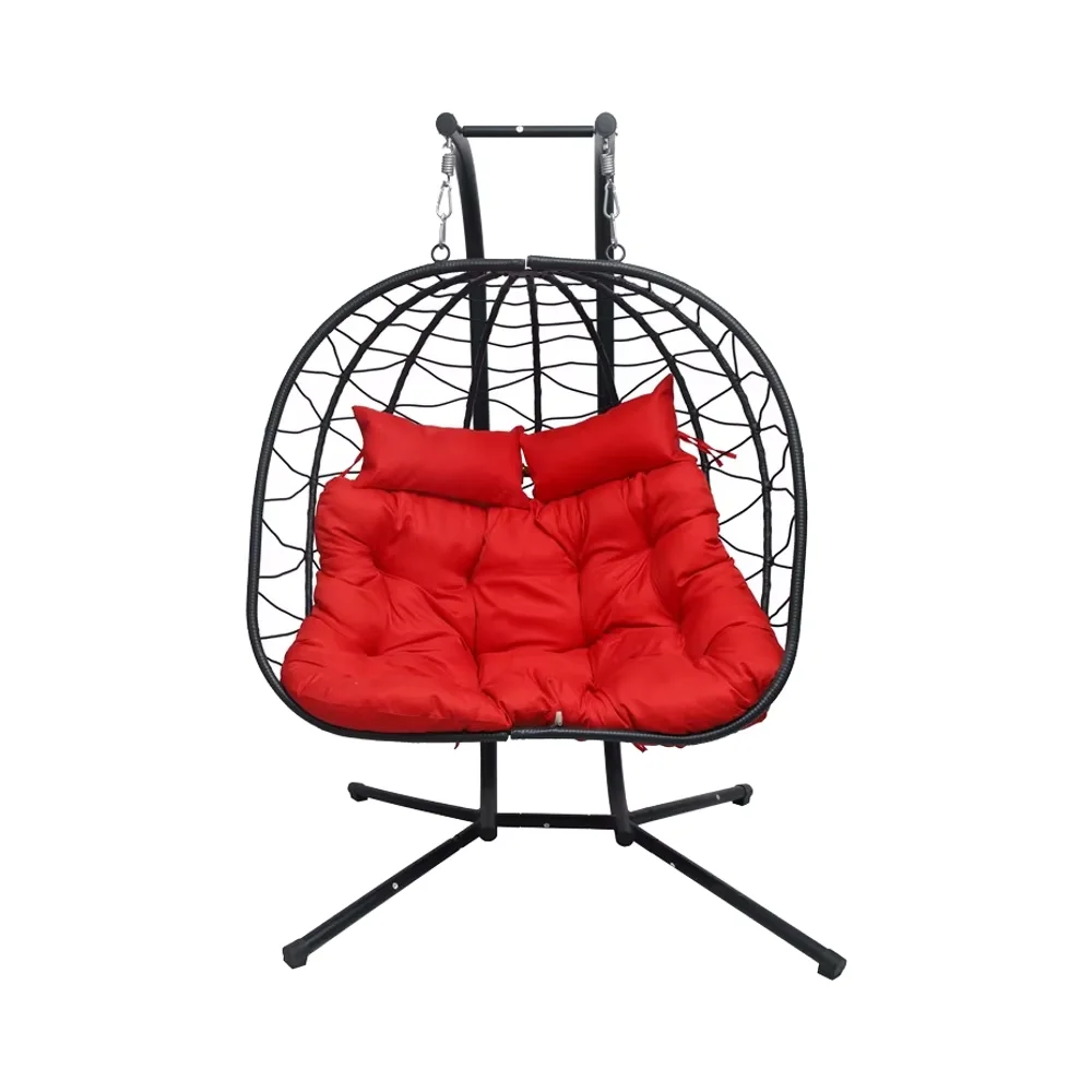 

Outdoor Balcony Courtyard Furniture Patio Swing Rattan Wicker Durable Folding Portable Double Egg Chair with Metal Stand