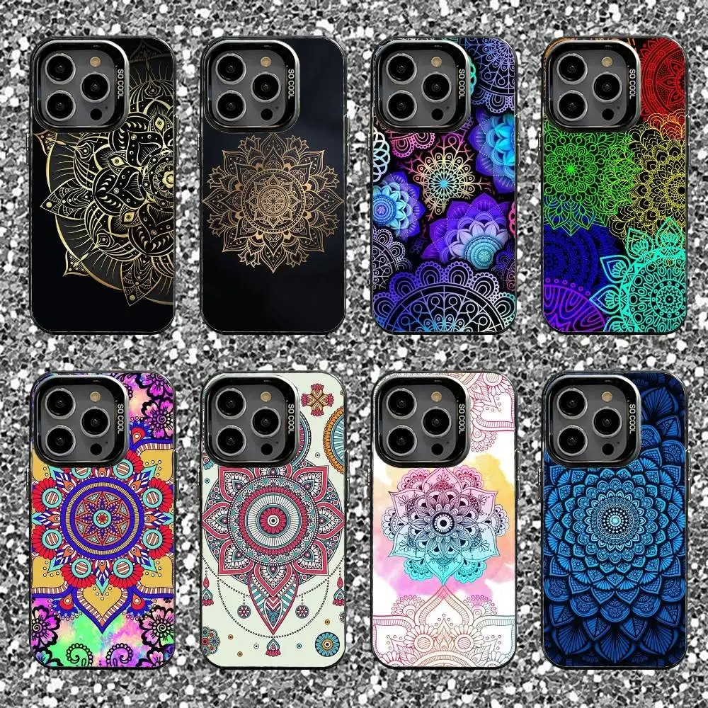

Indian Floral Henna Mandala Phone Case For iPhone 16,15,14,13,12,11,Pro,XS,Max,Plus,Mini,SE Black Candy Matte Shockproof Cover