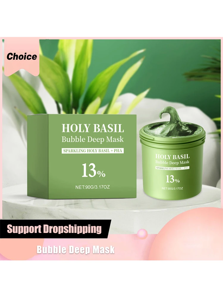 

Holy Basil Bubble Deep Mask Cleansing Pores Purifies Minimizing Blackheads Removing Oil Control Moisturizing Wash-Off Clay Mask