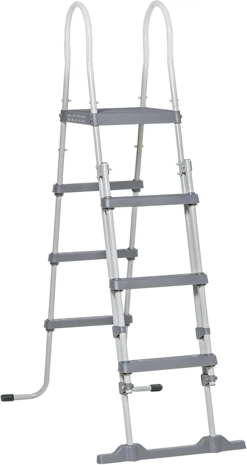 

70" Above Ground Swimming Pool Ladder, A-Frame Deck Ladder with Top Platform, Non-Slip Steps & Rounded Handrails, Gray