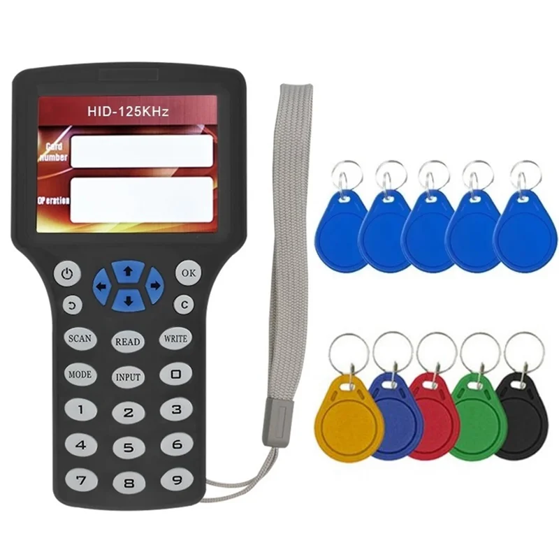 

AIAI 10 Frequency RFID NFC Smart Card Reader Writer Duplicator +5XCUID/UID Keychain 125K 13.56Mhz RFID Copier Key Replicator