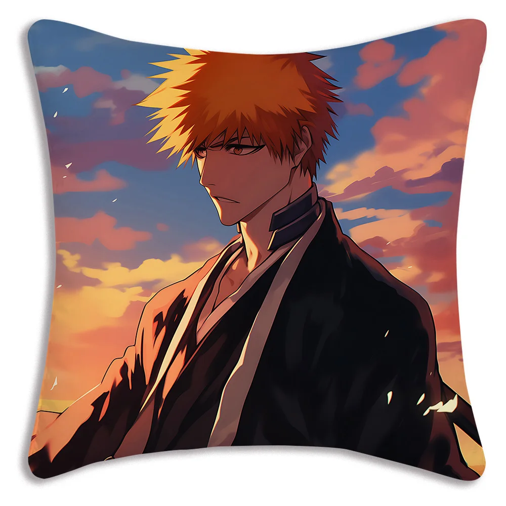 Hot Anime Bleach Ichigo Pillow Covers Cartoon Sofa Decorative Home Double-sided Printing Short Plush Cute Cushion Cover