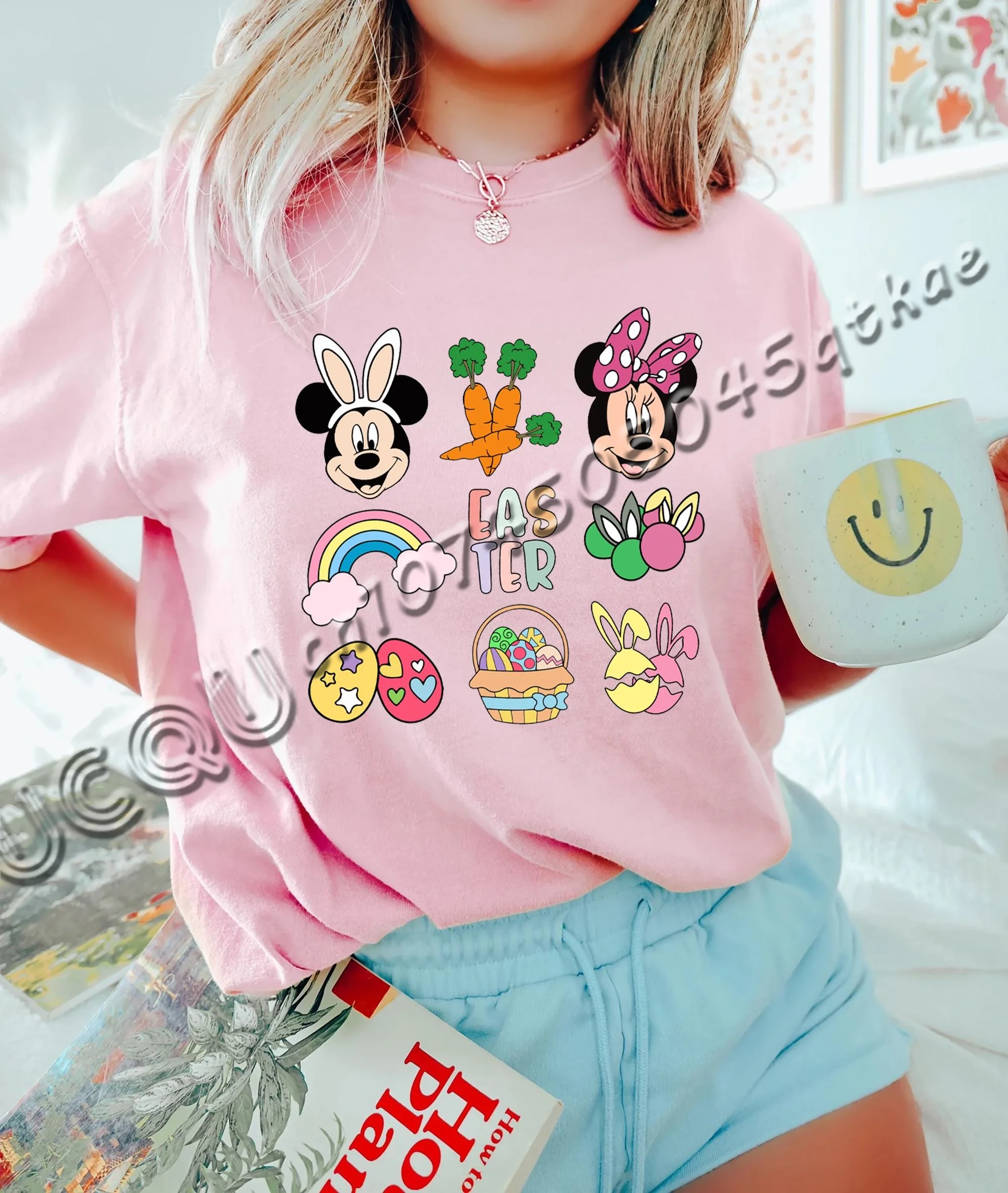 

Футболка Happy Easter Disney с Микки и друзьями, рубашка с кроликом Disneyworld, мужская футболка для пасхального отдыха, топы