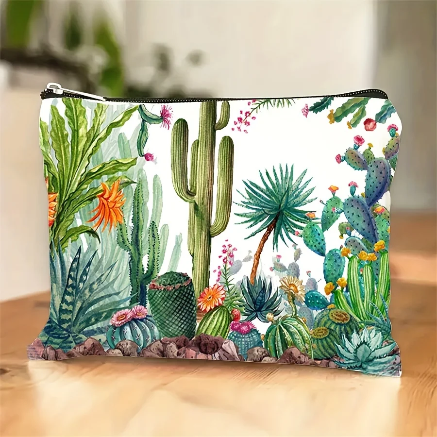 1pc Cactus Lovers Gifts Makeup BagPlant Theme Travel PouchFunny Cactus PrintCosmetic Storage Bag For EssentialsMakeup Bag -