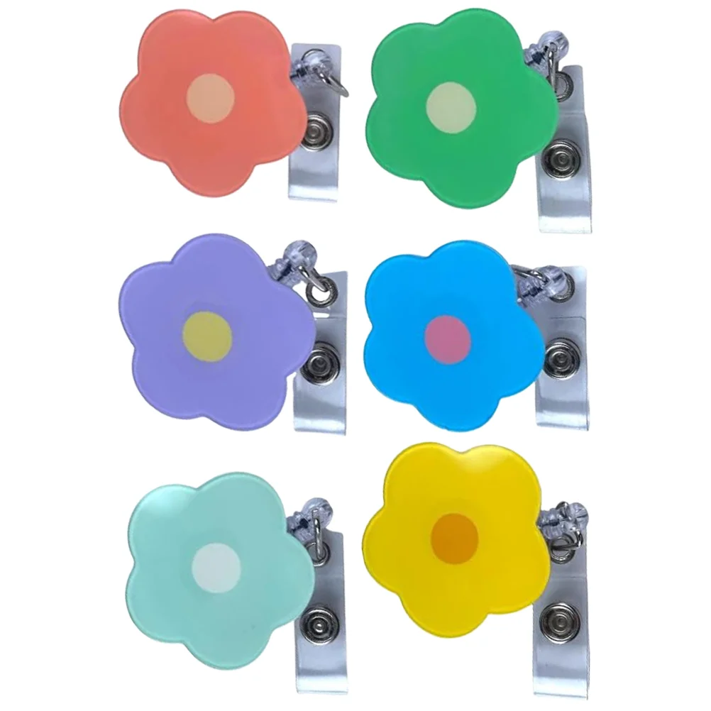

6 Pcs Flower Easy Pull Buckle Holder Cute Badge Reels Id Lanyard Nurse Retractable Holders Flowers
