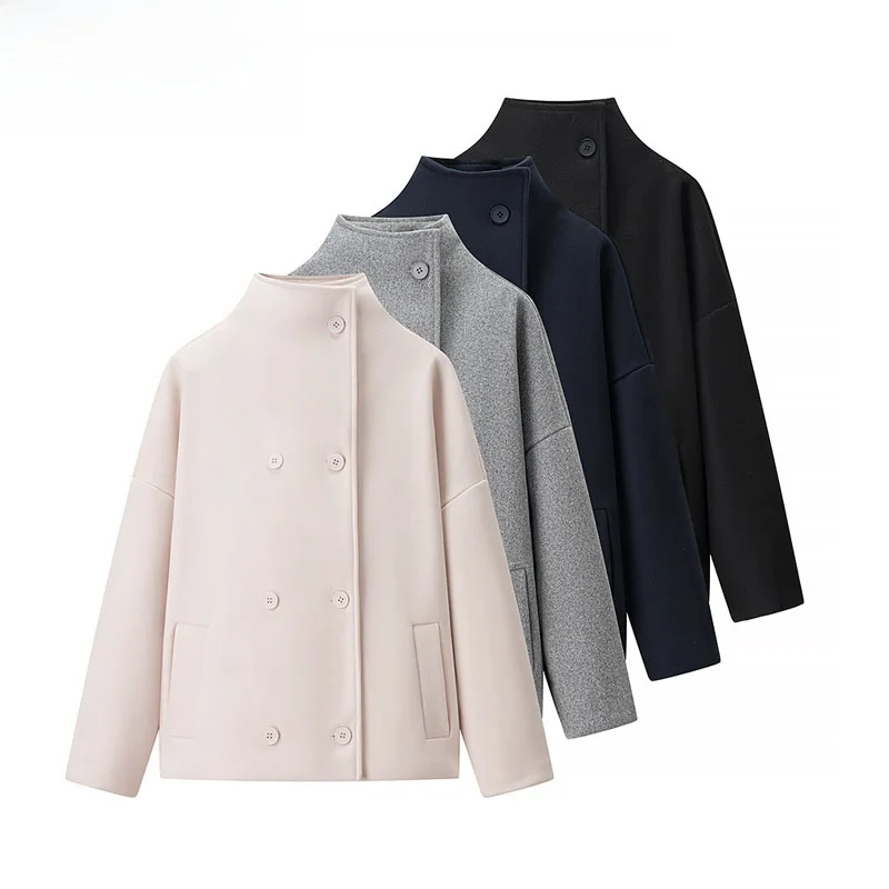 

ZBZR Faionable Double-Row Button ort Jaet for Women Ele Versatile Autumn New Arrival Polyester Fiber Warmth Provided