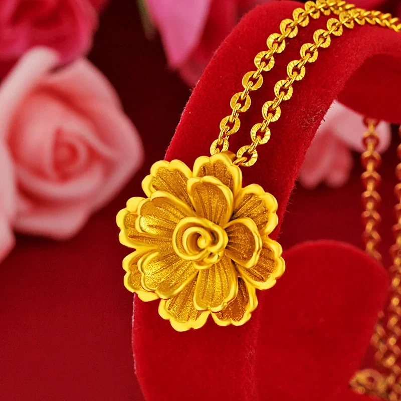 Colgante de Flor de Oro de imitación, collar chapado en oro de cobre puro, colgante de flor multicapa, regalo de cumpleaños