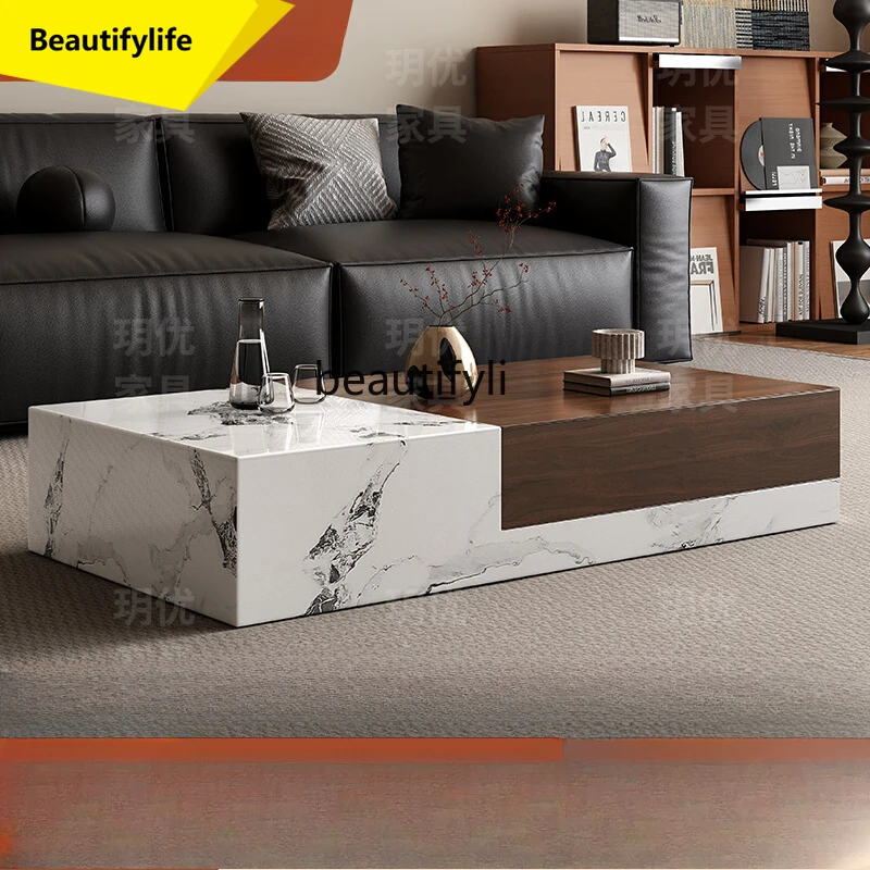 

A57 Walnut rock slab coffee table living room size floor color matching combination modern simple light luxury tea table
