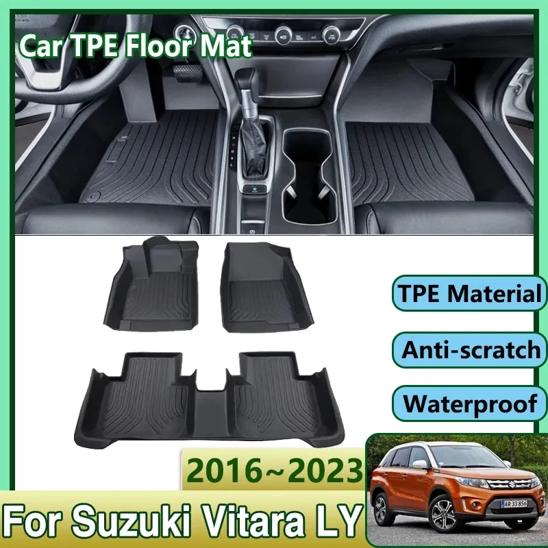 Car Floor Mats For Suzuki Vitara LY Accessories Escudo 2016~2023 2022 TPE Waterproof Leather Mud Carpet Foot Pad Full Rug Panel