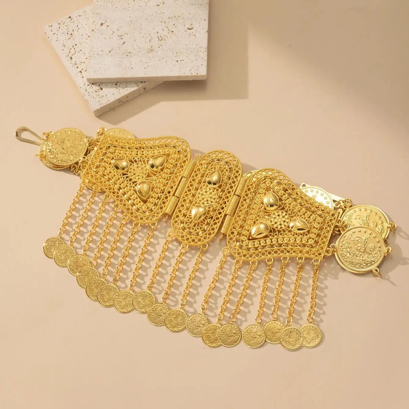 New turkish kurdish wedding bridal dress belt gold plating color arabic coin tassel chain belt for women