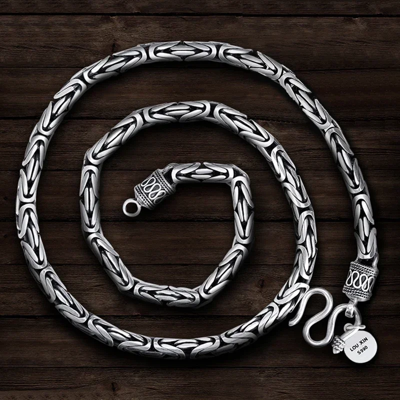 

Factory Price S990 Sterling silver peace pattern 6mm retro personality men's and women's necklaces trendy fashion jewelry gifts