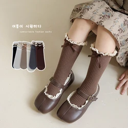 New Korean Style Children Socks Autumn Baby Girls Knee High Socks Soft Cotton Lace Stuff Princess  Ruffle kids Socks For 0-8Year