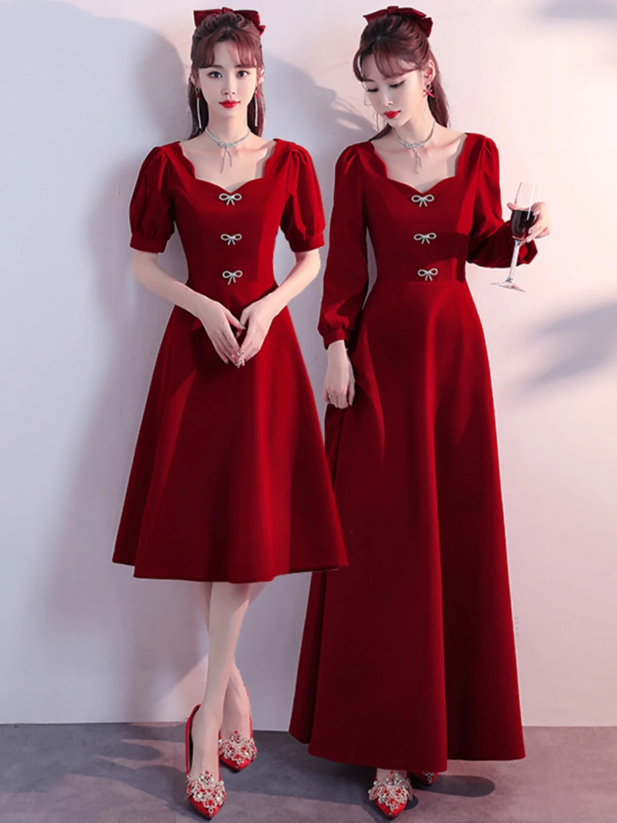 Ele Long Red Evening Dr for Wedding Thank You Banquet Engagement Par Women's Faionable Ele Zipper Sle Dr