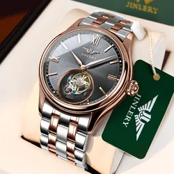 Men Tourbillon Watch Automatic Creative Stainless Steel Fashion Mechanical Wristwatch Luxury Waterproof Clock Relogio Masculino