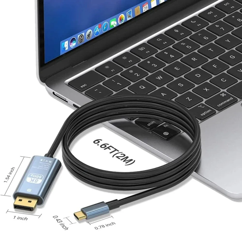 2m/6ft USB-C para displayport1.4 cabo thunderbolt3 para 8k @ 60hz 4k @ 144hz monitor de exibição tipo-c para conversor dp para macbooks laptop