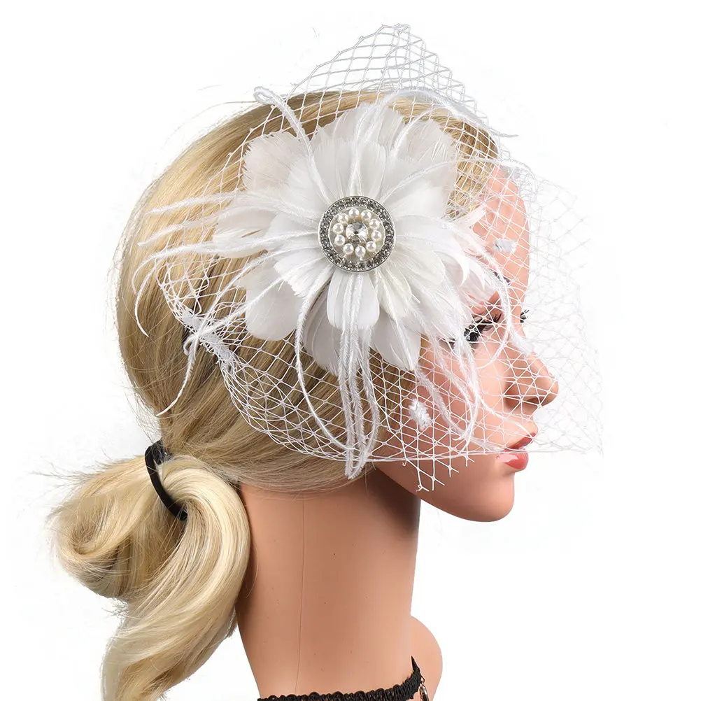 Fascinator Headpiece with Veil for Women Tea Party Banquet Prom Photography Vintage 1920S Style Elegant Bridal Headwear