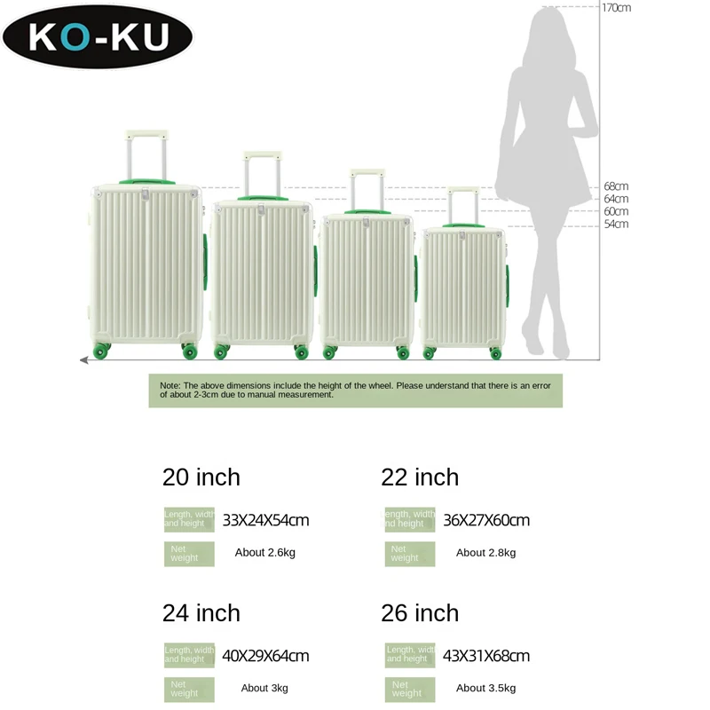 KO-KU 2024New Luggage Female Collapsible Cup Holder Collision Colour Trolley Case Mute Password Box Student Suitcase 20/22/24/26