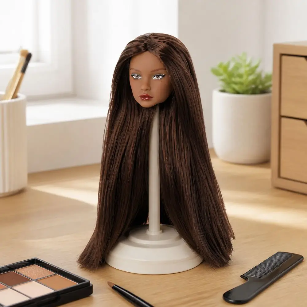 European Face Doll Head Long Hair White Normal Tan Skin Practice Makeup Head Fashion Doll Head for 11.5 Inch BJD Doll Body