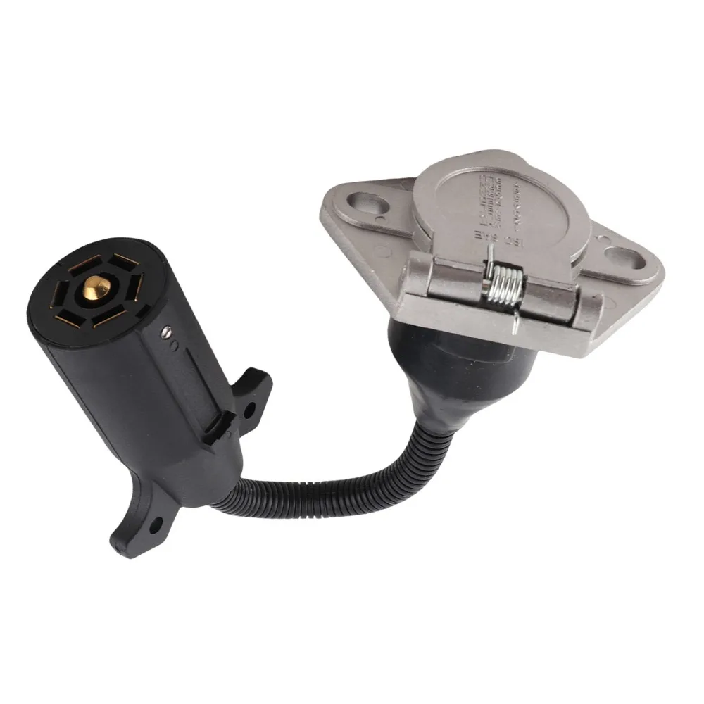 Black Trailer Plug Adapter Plastic + Metal Towing Converter RV Plug Adapter for RV, Trailer, Semi-Trailer Trailer Light Fix