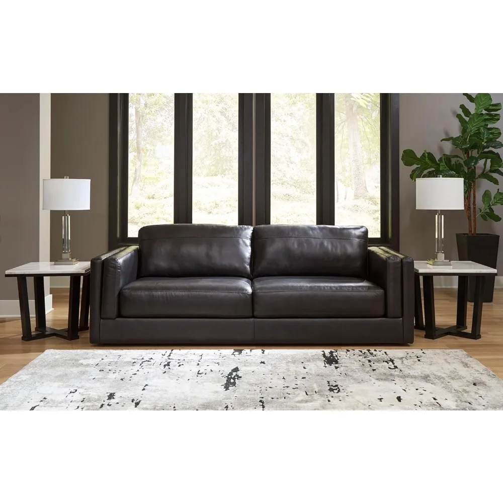 

Amiata Modern Leather Match Sofa with Non-skid Legs, Black