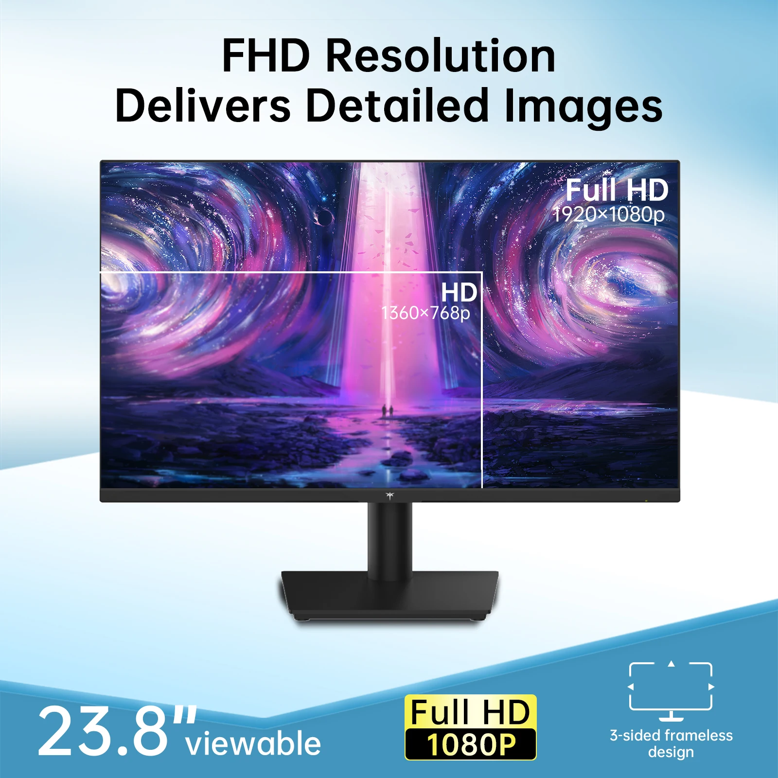 Monitor 1080P de 24 polegadas 100 Hz, monitor de jogos FreeSync, monitores de PC para escritório, HDMI, VGA, portas de fone de ouvido, HDR10, design ZeroFrame