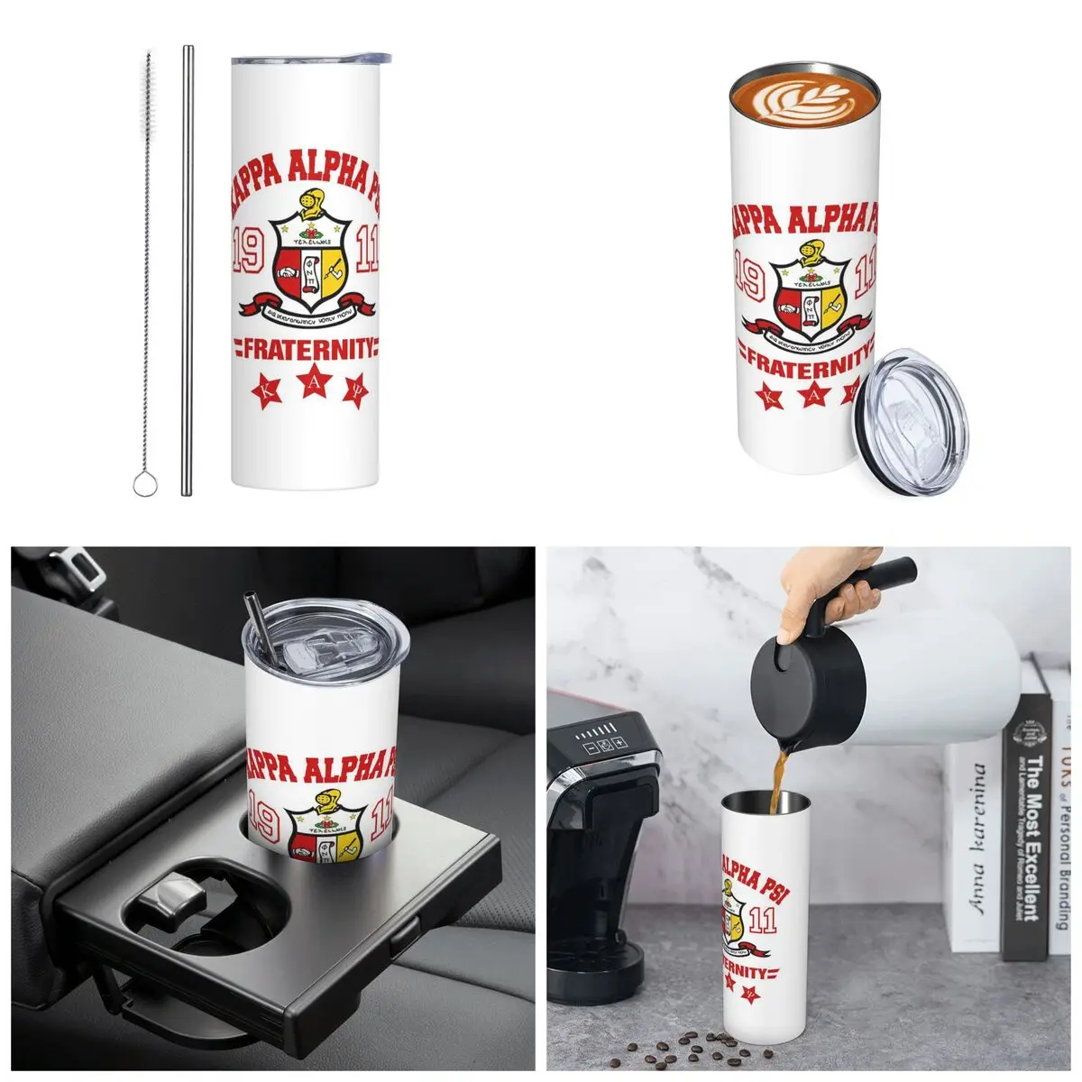 Kappa KAP Alpha Psi Stainless Steel Tumbler Vacuum Insulated Mug Thermal Cold Cups Straws With Lid 20oz