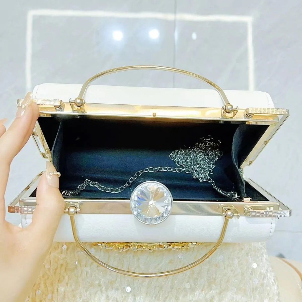 المشاهير حقائب نسائية عشاء مأدبة فلاش الماس حقائب صغيرة مع فستان سهرة حقائب اليد شيونغسام حقيبة ساعي كيس دي سواريه #4