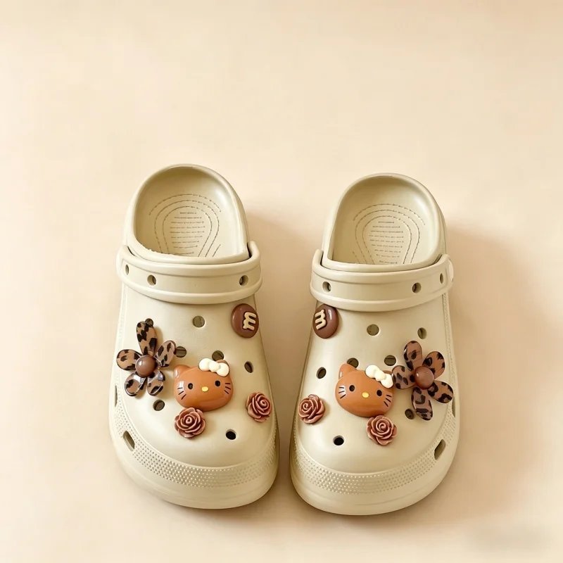 10PCS Kawaii Hello Kitty Leopard Flower Rose Shoes Charms Set Cute Shoe Decorations for Clogs Sandals Girls Party Gifts Favors ﻿ - view 3