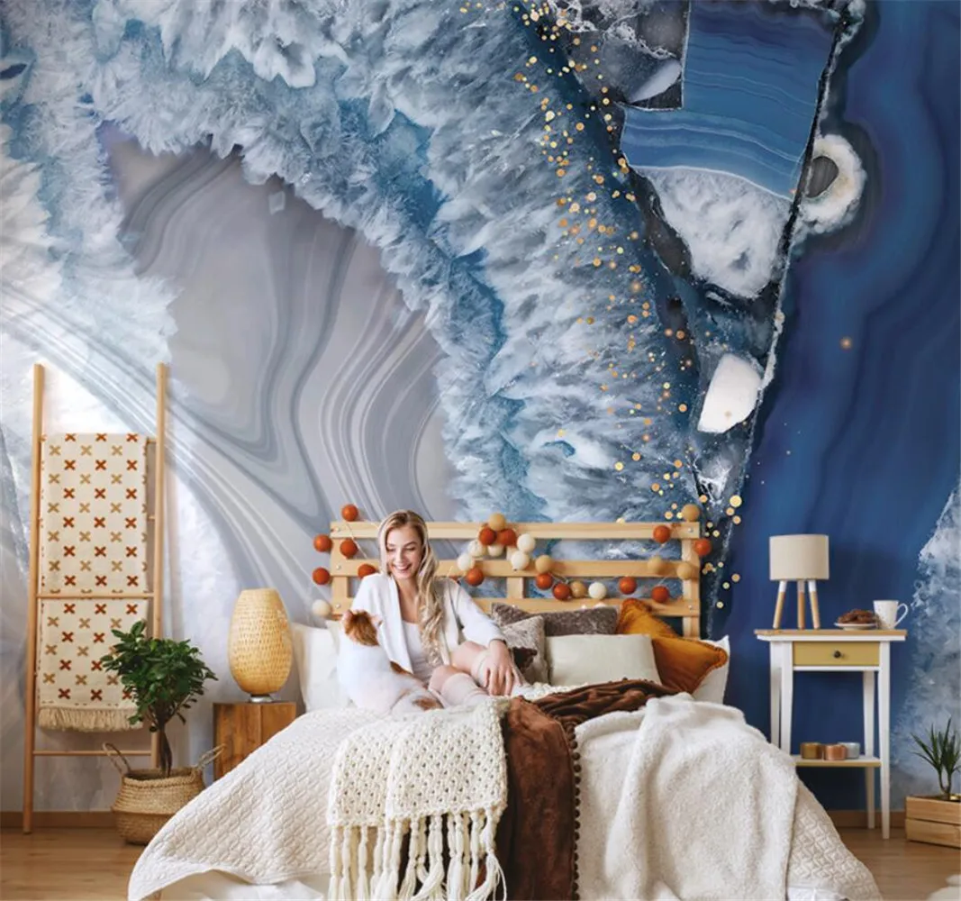 papel de parede mural home decoration luxury Blue Marble wall paper living room TV background landscape wallpaper Stickers