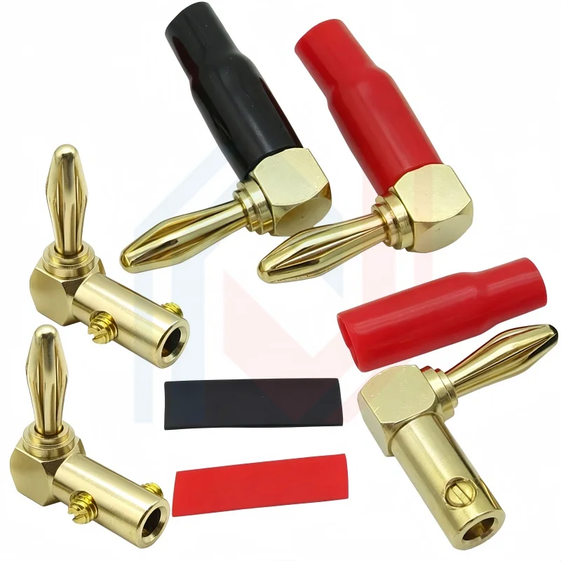 2PCS 4mm L-shaped Right Angle Banana Plug Soft Plastic Shell 90 Degree Banana Connector Red Black for Audio Video Speaker
