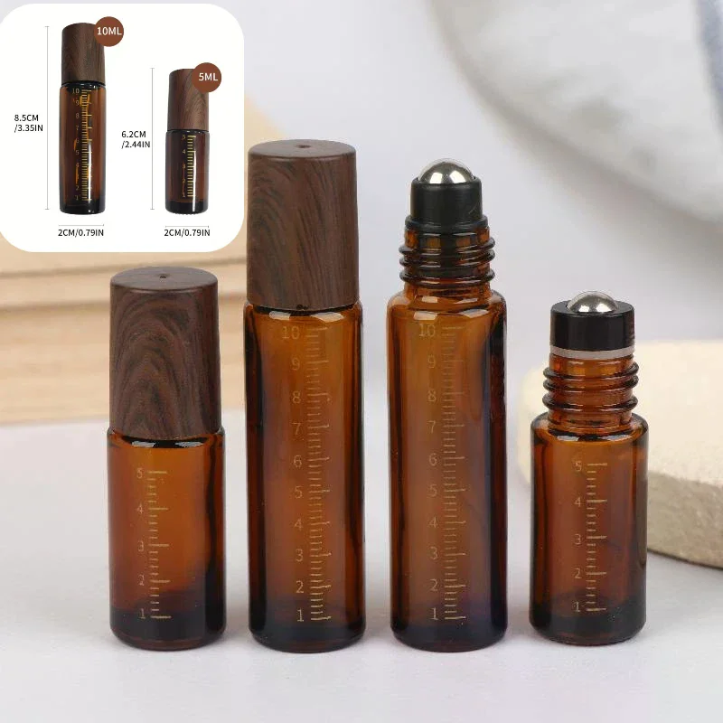 

Refillable Sample Test Essential Oil Vials with Roller Liquid Container 5/10ml Amber Clear Glass Roll On Bottles