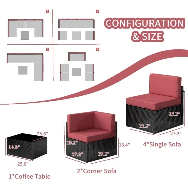 أطقم أثاث الفناء أريكة مقطعية خارجية مع وسائد وطاولة قهوة لجميع الأحوال الجوية باللون الأسود من PE #3