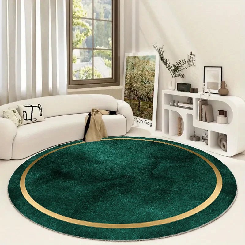 Green and Golden Circular Rug - 2D Flat Non-Slip Floor Mat for Easter - Washable Indoor Outdoor Holiday Decor Area Carpet Rug
