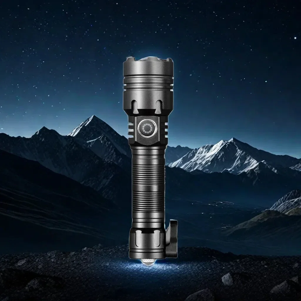 Multi-Functional Outdoor Strong Light LED Long-range Telescopic Zoom Flashlight, Aluminum alloy USB Rechargeable Flashlight
